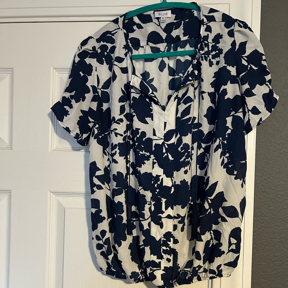 BIRD Navy and White Floral Women's Blouse